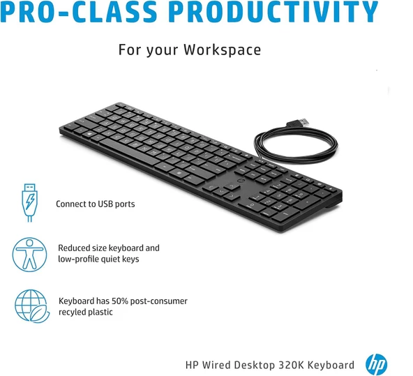 HP 320K KABLOLU KLAVYE SİYAH 9SR37AA - 3
