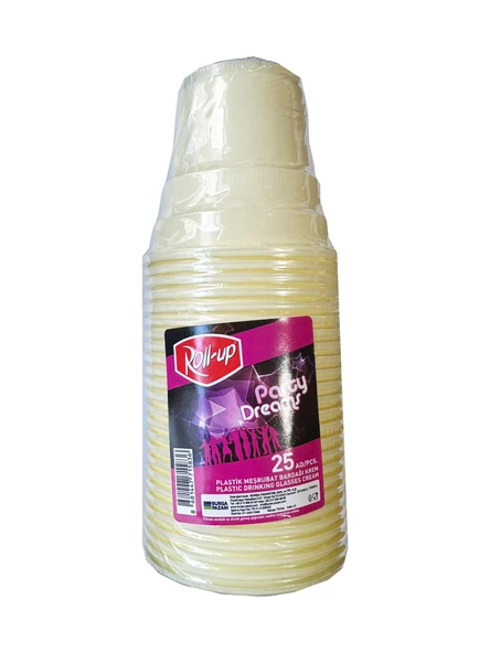 Roll-Up Party Dreams Parti Davet Piknik Renkli Plastik Sert Mika Bardak - Sarı - 25'li 5 Paket - Resim 3