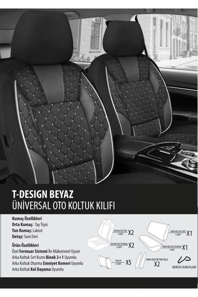 Audi Q2 Koltuk Kılıfı T-desing Beyaz