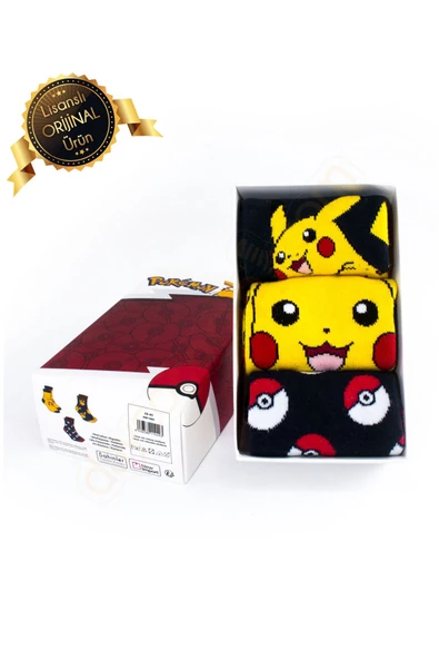 Kutulu Pikachu Desenli Lisanslı Orijinal Pokemon Çorabı - 39-45 - Dl15650201 - 2