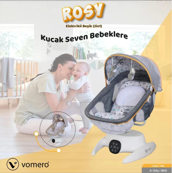 TommyBaby Vomero Rosy 3 kademeli Elektrikli Beşik 2in1 Beşik Ana kucağı - 9