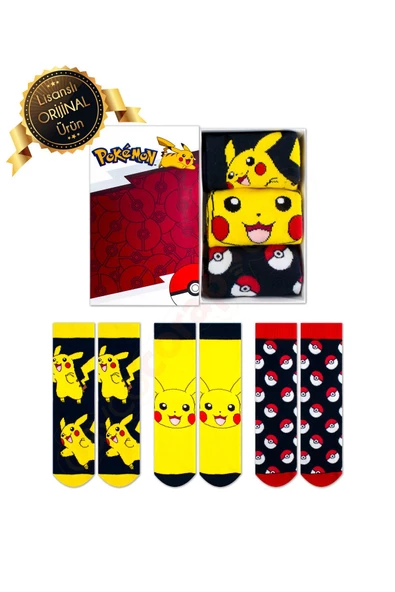 Kutulu Pikachu Desenli Lisanslı Orijinal Pokemon Çorabı - 39-45 - Dl15650201