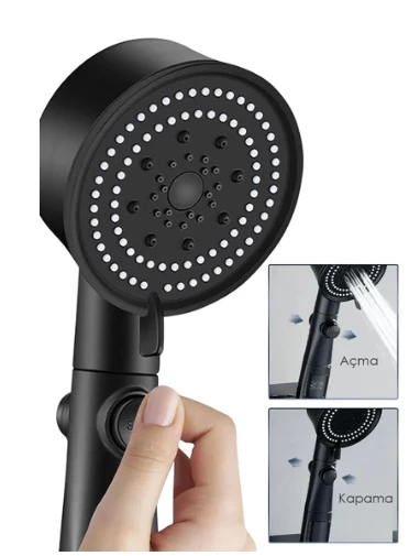 Mayaglory Turbo Fan 5 Fonksiyonlu Siyah Duş Başlığı El Duşu Handshower - 4