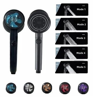 WUVERA Turbo Pervaneli 5 Fonksiyonlu Duş Başlığı 150 Cm Siyah Duş Hortumu Ve Mafsal Set - 2