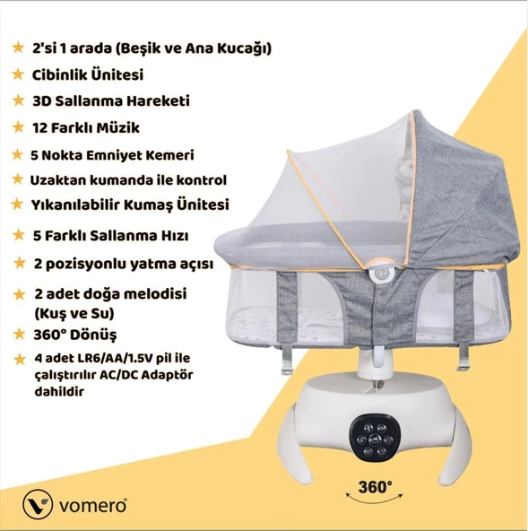 TommyBaby Vomero Rosy 3 kademeli Elektrikli Beşik 2in1 Beşik Ana kucağı - 10
