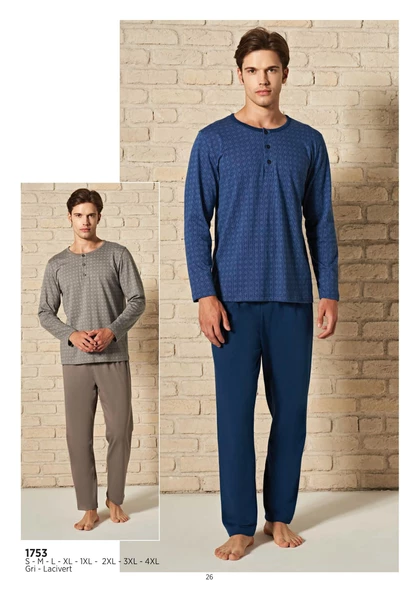 Pijadore Erkek Lacivert Viskon Uzun Kollu Pamuklu Pijama Takımı 1753 - 2