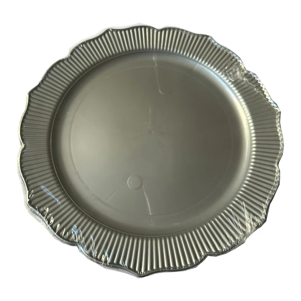 Davet Doğum Günü Parti Sert Plastik Yuvarlak Mika Tabak - 18 Cm. - Gri - 6'lı 10 Paket - Resim 2