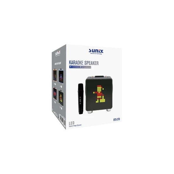 Sunix 15W 11X11 Piksel Led Ekranlı Karaoke Bluetooth Hoparlör Mavi BTS-270 - 3
