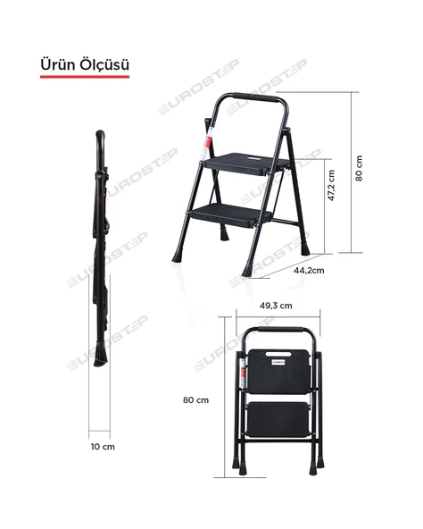 ERTEKPA 2 Basamak Siyah Merdiven Geniş Basamaklı EUROTOWER, ET2 - 8