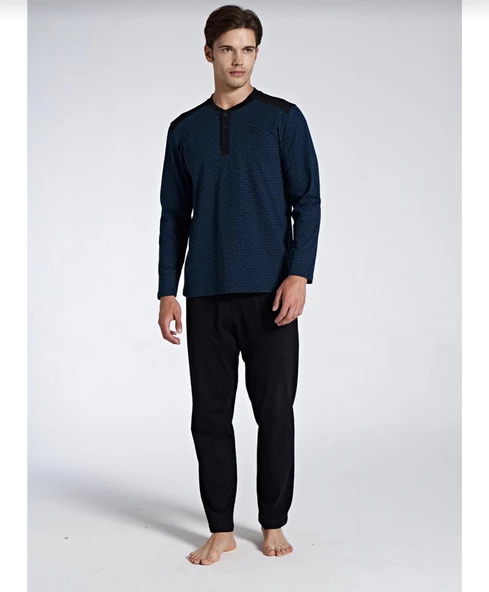 Pijadore Erkek Siyah Viskon Uzun Kollu Pijama Takımı 1747 - 5