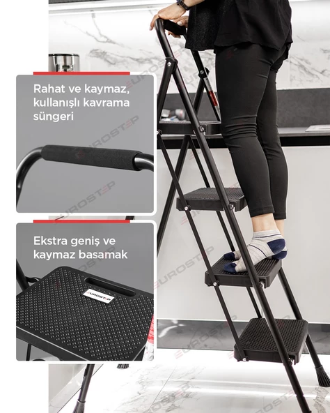 ERTEKPA 4 Basamak Siyah Merdiven Geniş Basamaklı EUROTOWER, ET4 - 10