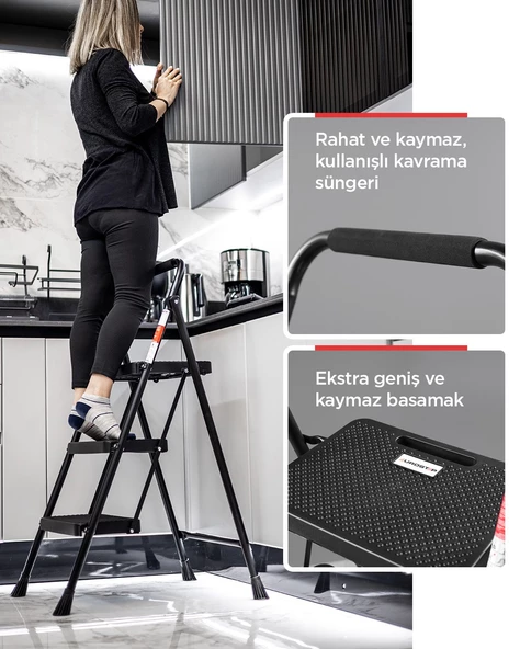 ERTEKPA 3 Basamak Siyah Merdiven Geniş Basamaklı EUROTOWER, ET3 - 4