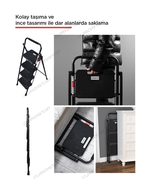 ERTEKPA 4 Basamak Siyah Merdiven Geniş Basamaklı EUROTOWER, ET4 - 11