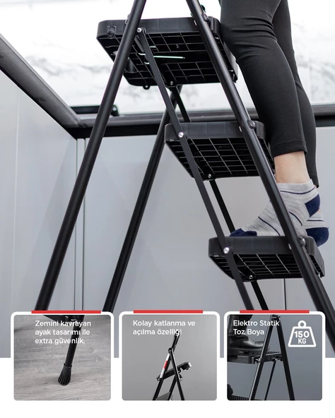 ERTEKPA 3 Basamak Siyah Merdiven Geniş Basamaklı EUROTOWER, ET3 - 5