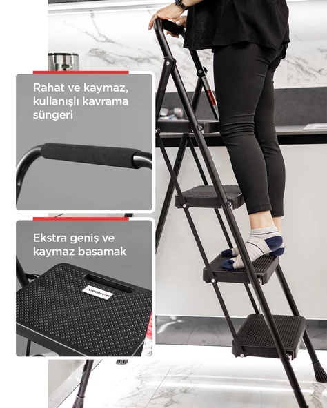 ERTEKPA 4 Basamak Siyah Merdiven Geniş Basamaklı EUROTOWER, ET4 - 5