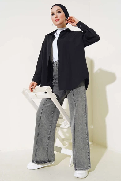 Gizli Düğmeli Basic Gömlek Siyah - 2