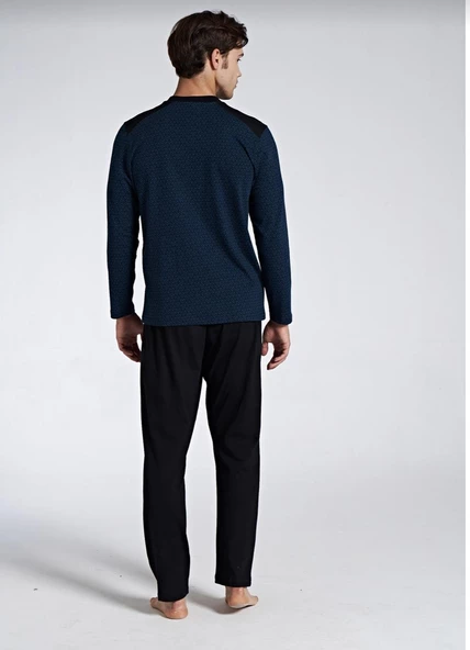 Pijadore Erkek Siyah Viskon Uzun Kollu Pijama Takımı 1747 - 6