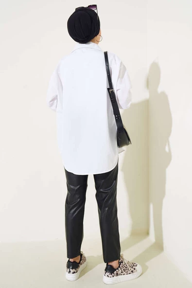 Gizli Düğmeli Basic Gömlek Beyaz - Resim 3