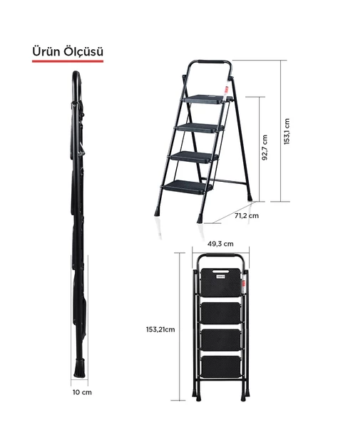ERTEKPA 4 Basamak Siyah Merdiven Geniş Basamaklı EUROTOWER, ET4 - 3
