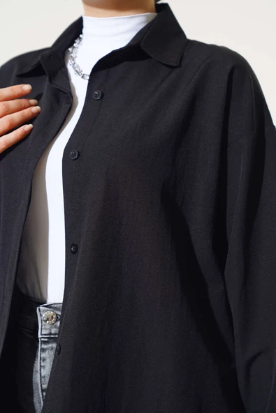 Gizli Düğmeli Basic Gömlek Siyah - 4