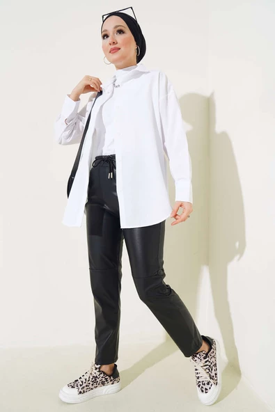 Gizli Düğmeli Basic Gömlek Beyaz - Resim 2