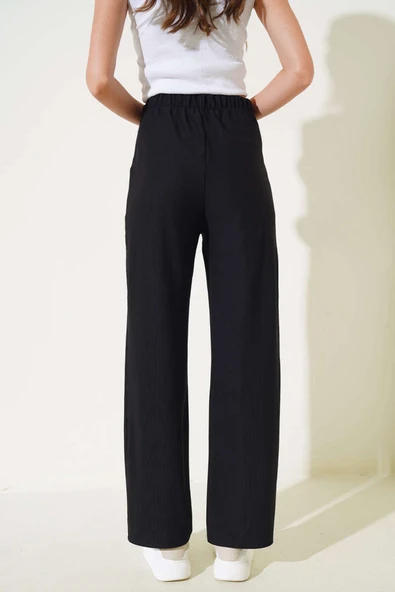 Beli Lastikli Cepli Pantolon Siyah - Resim 3