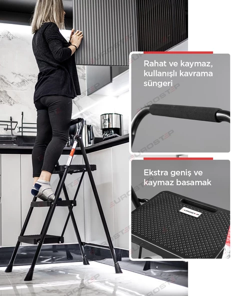ERTEKPA 3 Basamak Siyah Merdiven Geniş Basamaklı EUROTOWER, ET3 - 9
