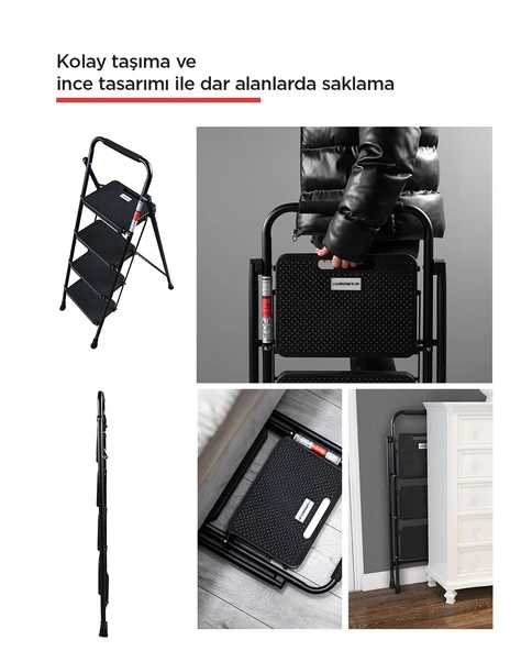 ERTEKPA 4 Basamak Siyah Merdiven Geniş Basamaklı EUROTOWER, ET4 - 6