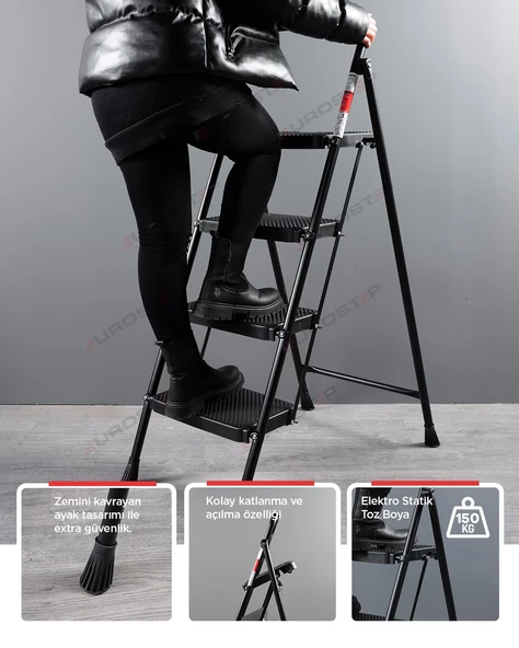 ERTEKPA 4 Basamak Siyah Merdiven Geniş Basamaklı EUROTOWER, ET4 - 9