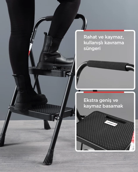 ERTEKPA 2 Basamak Siyah Merdiven Geniş Basamaklı EUROTOWER, ET2 - 5