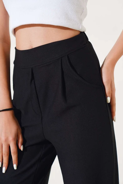 Beli Lastikli Cepli Pantolon Siyah - Resim 4