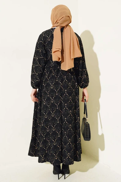 Etnik Desen Yarasa Kol Elbise Siyah - 3