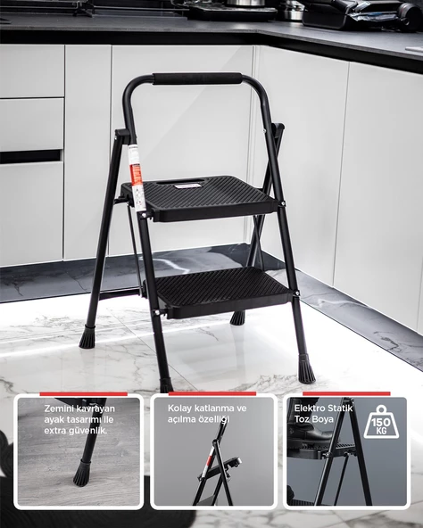 ERTEKPA 2 Basamak Siyah Merdiven Geniş Basamaklı EUROTOWER, ET2 - 4