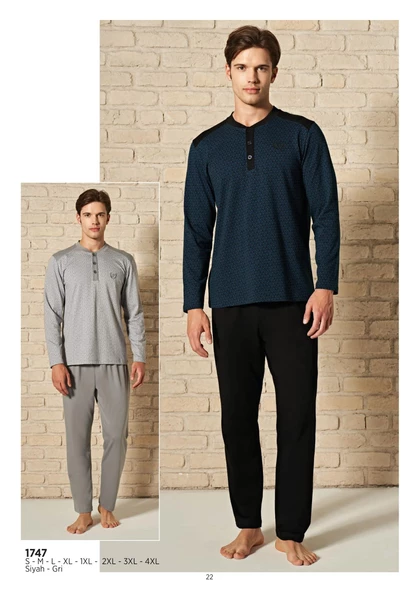 Pijadore Erkek Siyah Viskon Uzun Kollu Pijama Takımı 1747 - 4