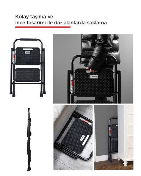 ERTEKPA 2 Basamak Siyah Merdiven Geniş Basamaklı EUROTOWER, ET2 - 6