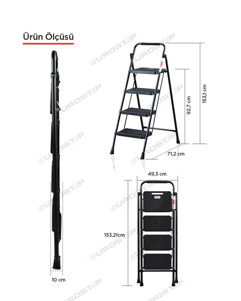 ERTEKPA 4 Basamak Siyah Merdiven Geniş Basamaklı EUROTOWER, ET4 - 8