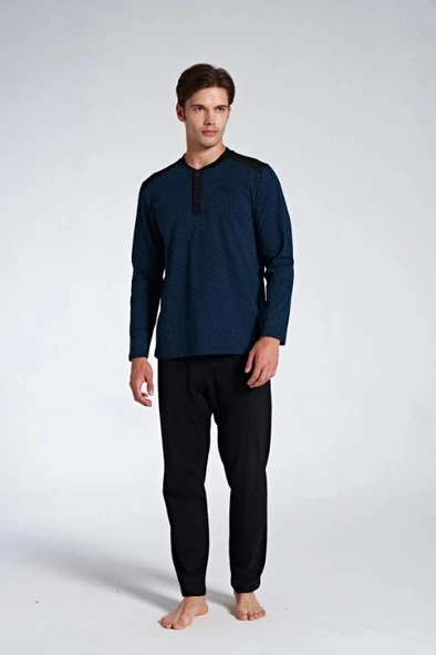 Pijadore Erkek Siyah Viskon Uzun Kollu Pijama Takımı 1747 - 7