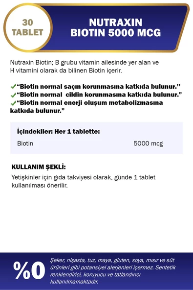 NUTRAXIN BIOTIN 5000MCG 30 TABLET - Resim 2