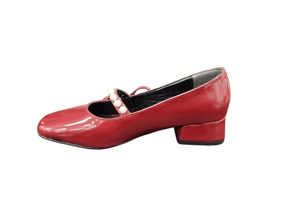 Ventes Yuvarlak Burun 3 cm Kalın Topuk İnci Tokalı Kadın Topuklu Ayakkabı - 2