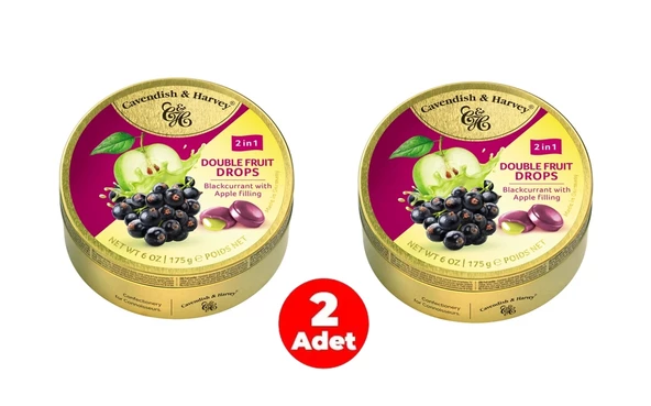 Cavendish & Harvey Double Fruit Drops Elma Dolgulu Frenk Üzümü Aromalı Şeker 175 Gr (2 ADET)