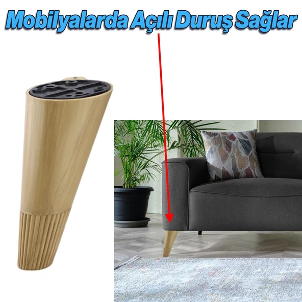 Açılı Konik 12 cm Açık Ceviz 4 Adet Ayak Mobilya Yükseltici Baza Ayağı Koltuk Kanepe Puf Ayakları - 2
