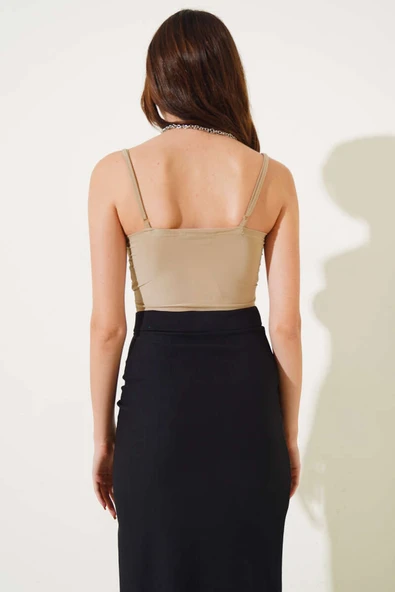 Dantelli Büstiyer Bej - Resim 2