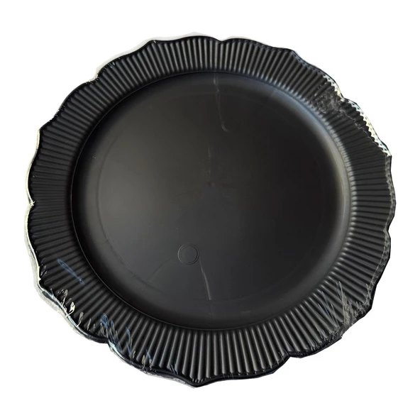 Davet Doğum Günü Parti Sert Plastik Yuvarlak Mika Tabak - 18 Cm. - Siyah - 6'lı 3 Paket - Resim 2