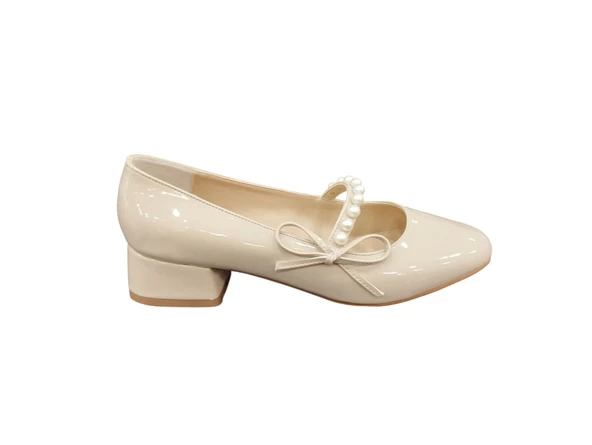 Ventes Yuvarlak Burun 3 cm Kalın Topuk İnci Tokalı Kadın Topuklu Ayakkabı - 9