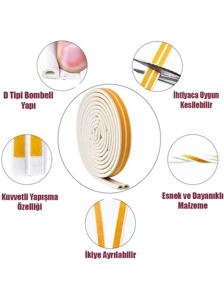 Kendinden Yapışkanlı Kapı Ve Pencere İzolasyon Bandı - Kauçuk Fitil Beyaz 10 X 2 =20 Metre - 4