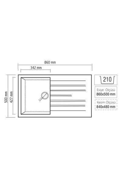 PERAMİCS Aqua 45 - Siyah - 1 Göz Granit Eviye - Resim 2