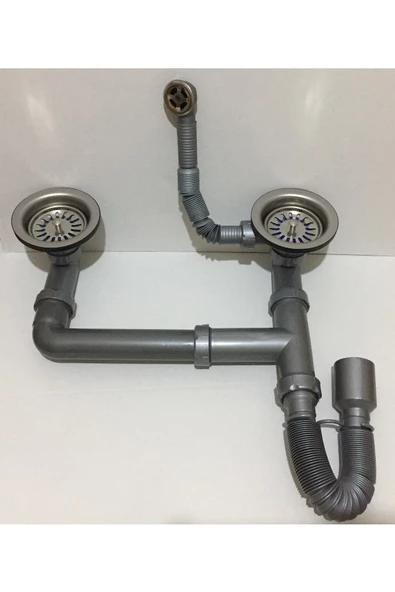 Borleno Evye-lavabo Sifonu Çift Gözlü, Körüklü, Yuvarlak Taşmalı - 2