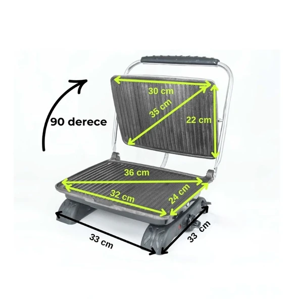 Dökümix Demir Döküm Gri 1800 Watt 4-6 Dilim Ev-Sanayi-Büfe Tipi Tost Makinası ve Izgara - 2