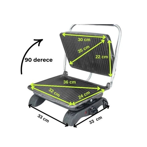 Dökümix Demir Döküm Siyah 1800 Watt 4-6 Dilim Ev-Sanayi-Büfe Tipi Tost Makinası ve Izgara - 2