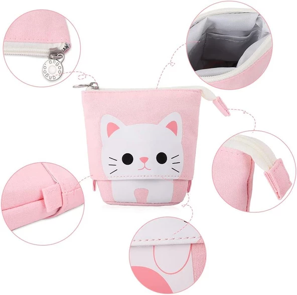 Valkyrie Sevimli Kedi Uzayabilen Teleskopik Kalem Kutu Makyaj Çantası Çok Amaçlı Çanta - 6